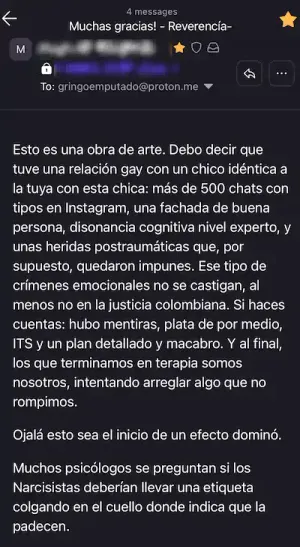 Correo de otro man engañado nivel leyenda experimentando catarsis por medio ajeno